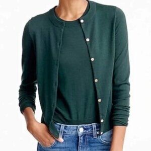 J. Crew Merino Wool Jackie Twinset Green Cardigan + Shell, Gold Buttons Small